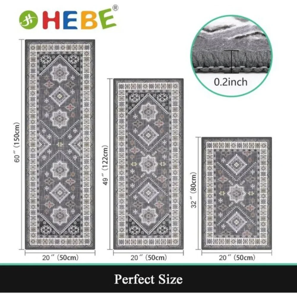 New 3-Piece Kitchen Area Rug Set, Washable Non-Slip Mats & Runner for Floor